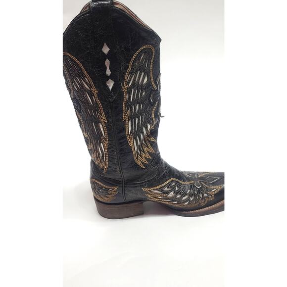 Women's Black and Brown Heeled Boots - Picture 6 of 10